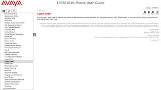 1608/1616 Phone User Guide > Login Code - Avaya