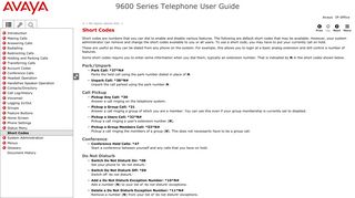 9600 Series Telephone User Guide > Short Codes - Avaya
