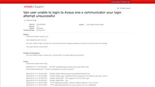 Vpn user unable to login to Avaya one-x communicator your login ...