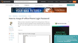 Avaya IP office Phone Login Password - Networking - Spiceworks