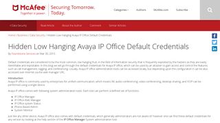 Default Credentials for Avaya IP Office at Risk for Attacks - McAfee Blogs
