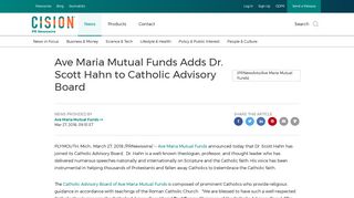 Ave Maria Mutual Funds Adds Dr. Scott Hahn to Catholic Advisory ...