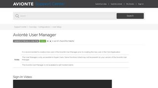 Avionté User Manager – Support Center