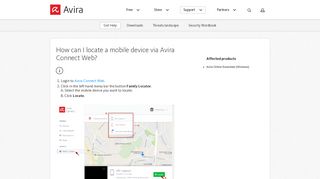 How can I locate a mobile device via Avira Connect Web?