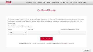 Avis Car Rental Receipt | Avis Rent a Car