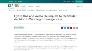 Hydro One and Avista file request to reconsider decision in ...
