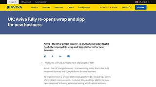 UK: Aviva fully re-opens wrap and sipp for new business - Aviva plc
