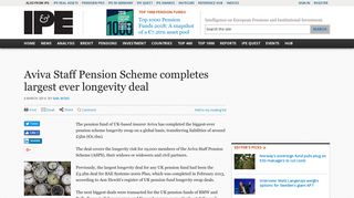 Aviva Staff Pension Scheme completes largest ever longevity deal ...