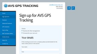 Sign up for AVS GPS Tracking