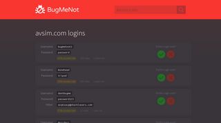 avsim.com passwords - BugMeNot