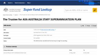 The Trustee for AXA AUSTRALIA STAFF SUPERANNUATION PLAN ...