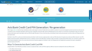 Axis Bank Credit Card PIN Generation by ATM, Online & Customer Care
