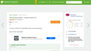 [Resolved] Axis Bank — Forgot customer ID