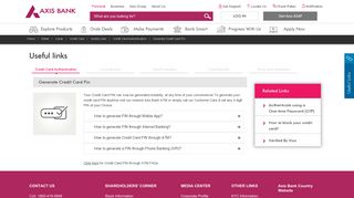 Generate Credit Card Pin - Credit Card Authentication - Axis Bank
