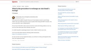 What is the procedure to recharge an Axis Bank's Fastag? - Quora
