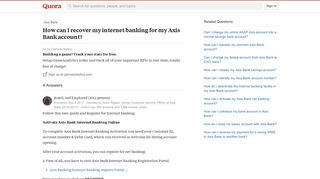 How to recover my internet banking for my Axis Bank account - Quora
