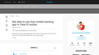 Not able to use Axis mobile banking app in View10 mobile - Honor Club