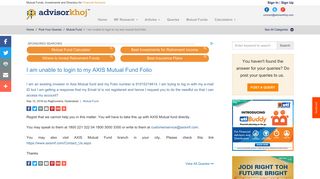 I am unable to login to my AXIS Mutual Fund Folio | Advisorkhoj