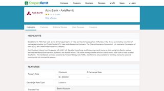 Axis Bank: AxisRemit Money Transfer Services - CompareRemit