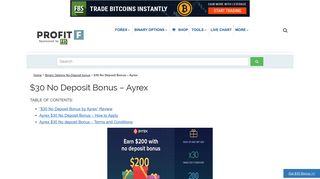 $30 No Deposit Bonus – Ayrex - ProfitF - Website for Forex, Binary ...