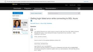 Getting login failed error while connecting to SQL Azure - MSDN ...