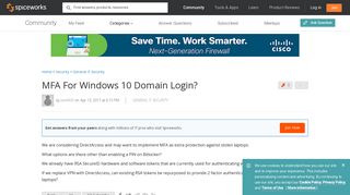 MFA For Windows 10 Domain Login? - IT Security - Spiceworks Community