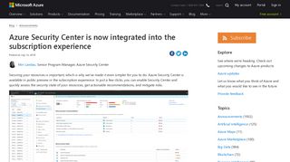 Azure Security Center is now integrated into the subscription ...