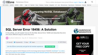 SQL Server Error 18456: A Solution - DZone Database