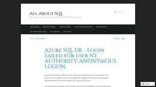 Azure SQL DB – Login failed for user NT AUTHORITY ... - About SQL