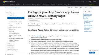 Configure Azure Active Directory authentication - Azure App Service ...