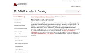 Notification of Admission < Azusa Pacific University
