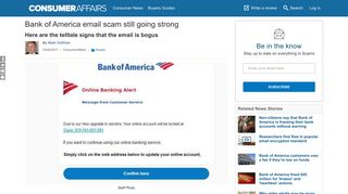 Bank of America email scam still going strong - ConsumerAffairs.com