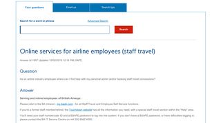 Online services for airline employees (staff travel) - Find Answers