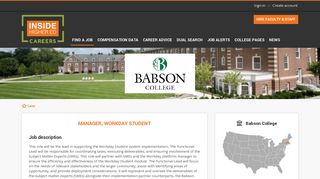 Manager, Workday Student job with Babson College | 1713259