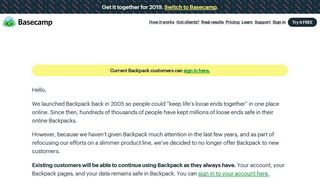 A note about Backpack - Basecamp