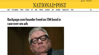 Backpage.com founder freed on $1M bond in case over sex ads ...