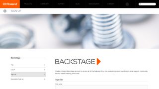 Roland - Backstage - Sign Up