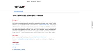 Data Services: Backup Assistant - Verizon Wireless