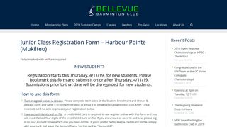 Junior Class Registration Form – Bellevue Badminton Club | Bellevue