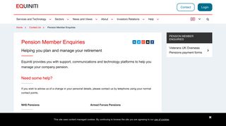 Pension Member Enquiries - Equiniti