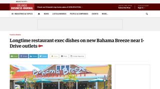 Longtime exec dishes on new Bahama Breeze near I-Drive outlets