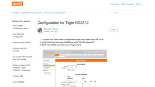 Configuration for Tilgin HG2302 – OpenDNS