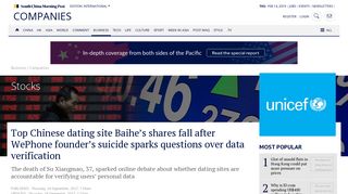 Top Chinese dating site Baihe's shares fall after WePhone founder's ...