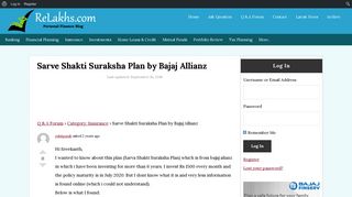 Sarve Shakti Suraksha Plan by Bajaj Allianz - Q&A Forum - ReLakhs.com