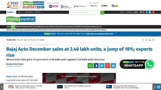 Bajaj Auto December sales at 3.46 lakh units, a jump of 18%; exports ...