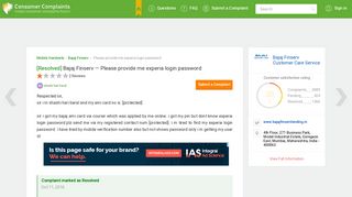 [Resolved] Bajaj Finserv — Please provide me experia login password