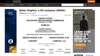Baker Hughes, a GE company 8-K Sep. 5, 2017 11:46 AM | Seeking ...