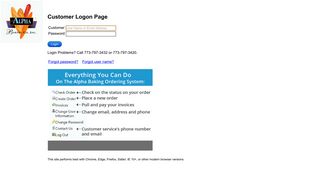 Customer Logon Page - Alpha Baking