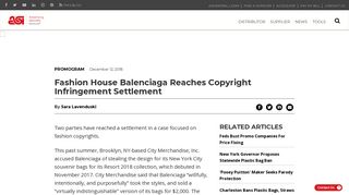 Fashion House Balenciaga Reaches Copyright Infringement Settlement