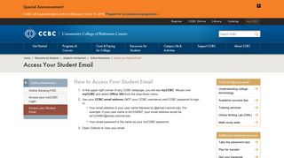 Accessing student email - CCBC
